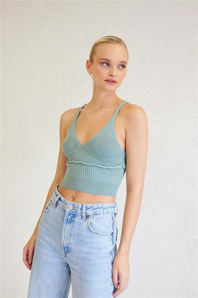 Avrile Women's Ribbed Knitwear Top Mint