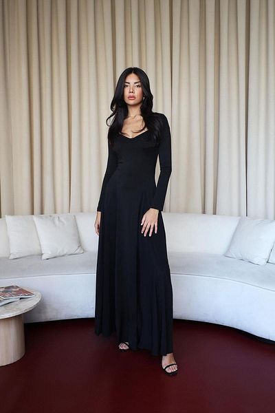 Tuba Butik Heart Collar Black Long Dress