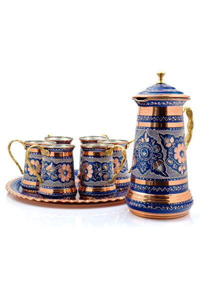 ERİZA Kapaklı Bakır Sürahi ve Tepsili Fincan Takımı