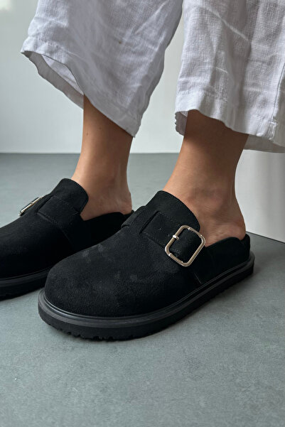 Mupa Shoes Papuci de damă din piele intoarsa neagra