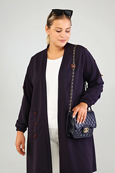 Ferace Women's Large Size Organ Cardigan Steel Ottoman Navy Blue