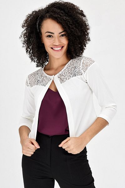 Jument Bolero Capri cu mânecă din dantelă, elegantă, de birou, cardigan - crem