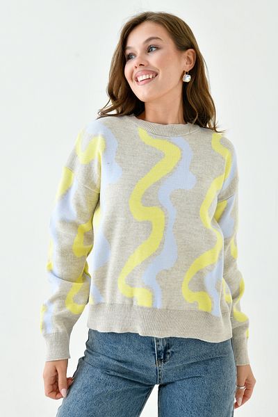 WOMAN VISION V-Neck Geometric Patterned Women's Knitwear Sweater - 0257