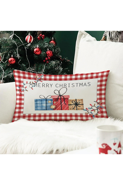 Evmila New Year's Themed Gift Patterned Velvet Throw Pillow Case 35X55 cm - D...