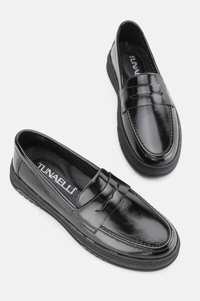 TUNAELLİ ДАМСКИ ОБУВКИ ОТ ЧЕРНА ЛАЧЕНА КОЖА ОТ ЕСТЕСТВЕНА КОЖА, РАЗМЕР 36-41, МОКАСИНКИ С РАВЕН ТОК