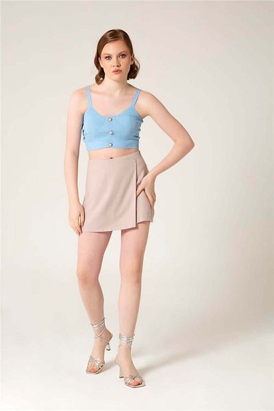 Avrile Baby Blue Stone Buttoned Knitwear Women's Undershirt