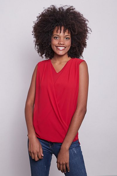 Jument Chiffon Detailed Wrap Sleeveless Stylish Lycra Shiny Fabric Blouse-red