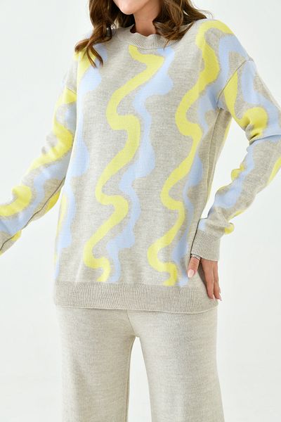 lovebox Women's Knitwear Fabric Oversize Sweater and Trousers Smoked Double Suit 0259