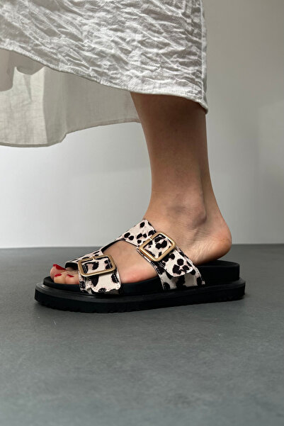 Mupa Shoes BEIGE LEOPARD Patterned Women's Slippers