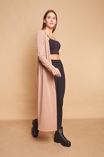 Jument Back Wrapped Double Breasted Long Sleeve Slim Knitwear Cardigan-Dark Beige