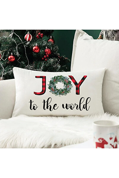 Evmila Yılbaşı Temalı Joy Desenli Kadife Kırlent Kılıfı 35x55 cm - Dekoratif ...