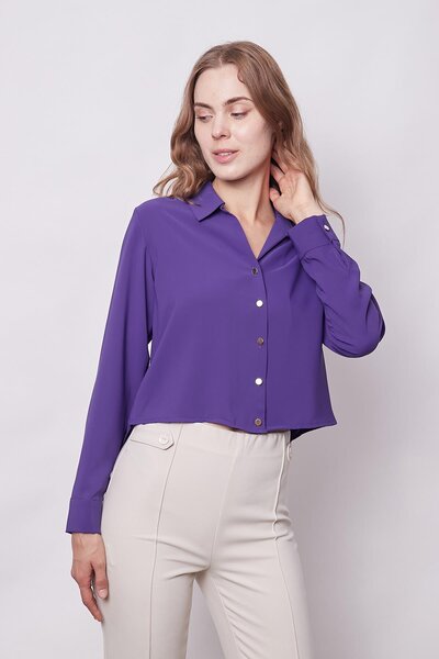 Jument Lilac Women's Shirt - Lycra Free, Stylish Fabric, Long Sleeve, Short Shirt