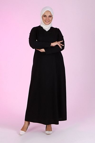 Ferace Γυναικείο Hijab Plus Size Μακρύ Casual Φόρεμα Μαύρο