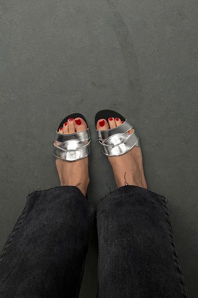 Mupa Shoes Patent Leather Silver Women's Slippers
