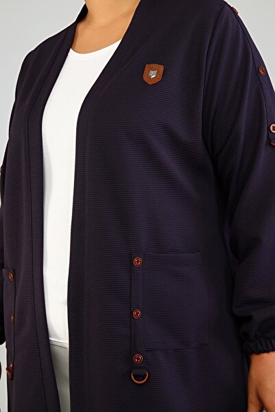 Ferace Women's Large Size Organ Cardigan Steel Ottoman Navy Blue