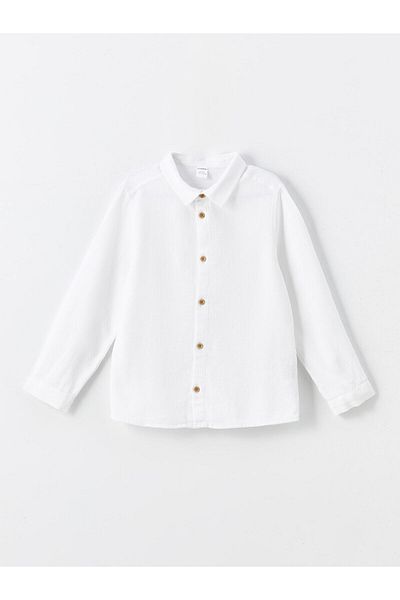 LC Waikiki Lcw Kids White Long Sleeve Basic Boy's Shirt