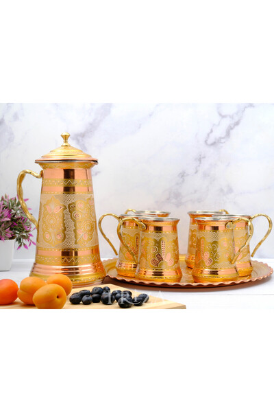 ERİZA طقم إبريق نحاسي مغطى وكوب صينية