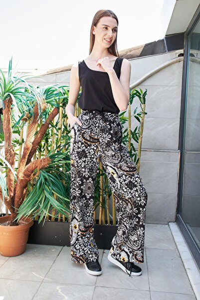 Jument Широкі брюки з вуальованою тканиною - весняна тканина з візерунком у в...