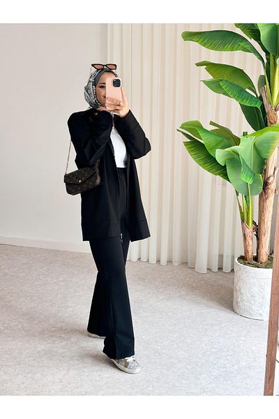 ASEL FASHİON SEA COLLAR SUIT WITH POCKETS BLACK