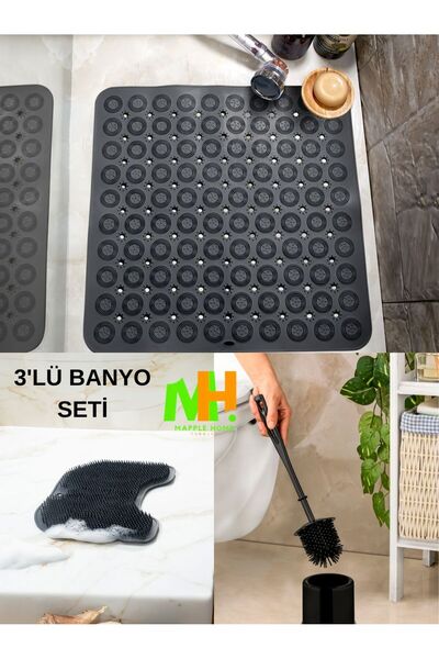 Genel Markalar 3lü Banyo Seti, Masajlı Silikon Vantuzlu Paspas, Ayak ve Sırt ...
