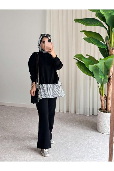 ASEL FASHİON Sono Shirt Striped Set Black