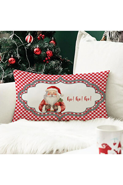 Evmila Yılbaşı Temalı Noel Baba Desenli Kadife Kırlent Kılıfı 35x55 cm - Deko...