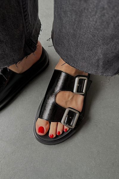 Mupa Shoes Black Patent Leather Women's Slippers