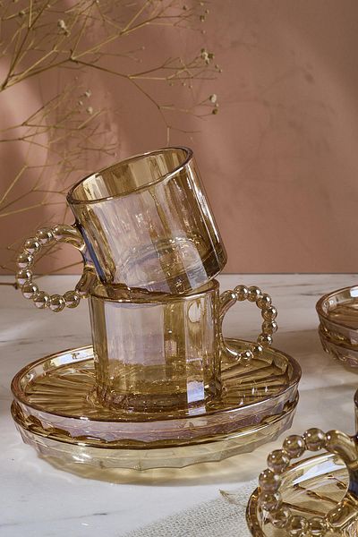 Perotti Ringo Line Amber 6-Piece Coffee Cup with Bead Handle