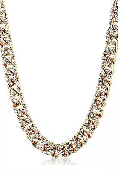 Chavin 13 Mm. Thick 60 Cm. Stoned Gold Alloy Men's Chain Ek21Sr