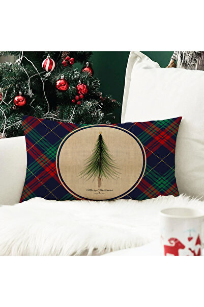 Evmila Față de pernă din catifea cu model de copac cu tema de Anul Nou 35x55 ...