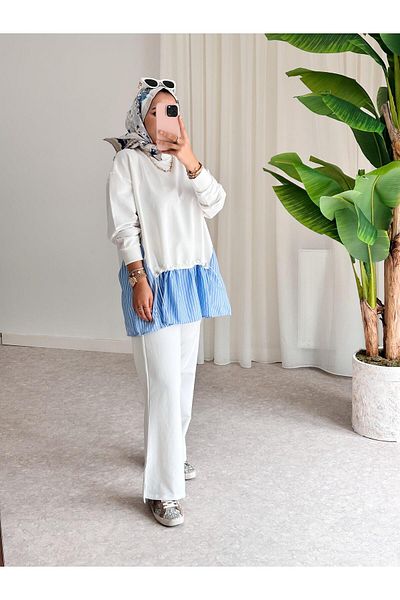 ASEL FASHİON Sono Shirt Striped Set Ecru