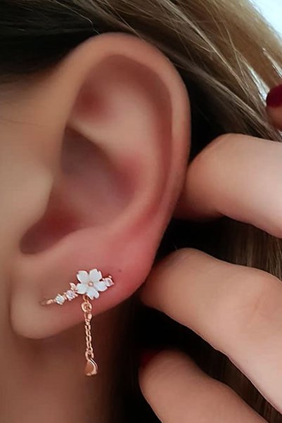 OSESHOP Hem earcuff hemde sıkıştırmalı kıkırdak küpesi el isi manolya gümüş r...