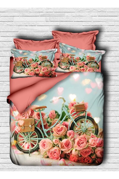 Fabeteks Nostalgia Flower Bike 3D Digital Double Duvet Cover Set