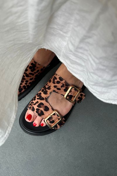 Mupa Shoes Tan Leopard Patterned Women's Slippers