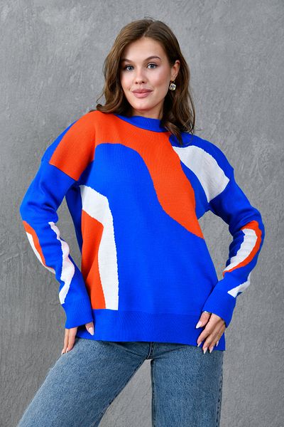 bayansepeti Pulover de tricotaj colorat cu gât crew - Model piese, 0154