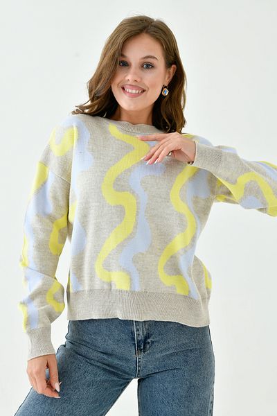 WOMAN VISION V-Neck Geometric Patterned Women's Knitwear Sweater - 0257