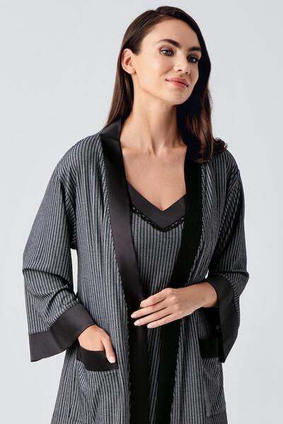 Artış Women's Flexible Viscous Short Strap Dressing Gown Nightgown Set 15406