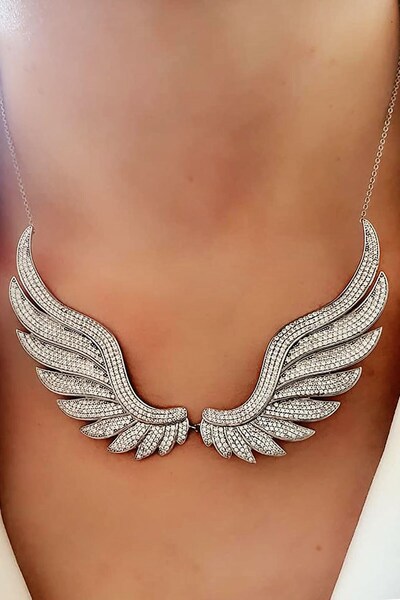 OSESHOP Melek kanadı figürlü İtalyan tasarımı zirkon tas lüks kolye
