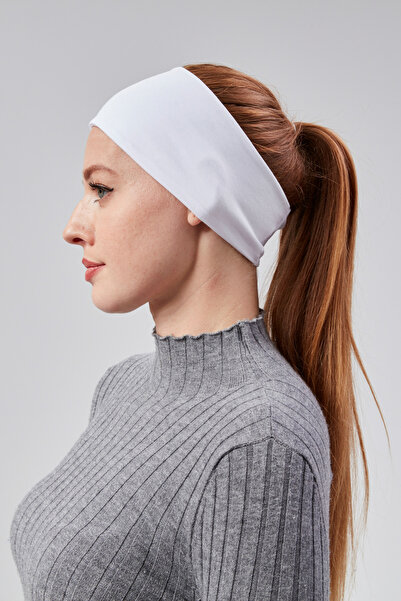 Sonbaharmoda Γυναικεία χτενισμένη βαμβακερή χωρίς ραφές μπαντάνα – ελαστική αθλητική ζώνη μαλλιών – λευκή