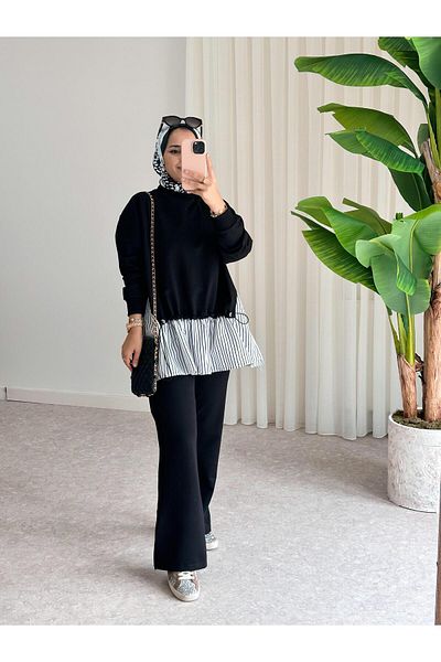 ASEL FASHİON Sono Shirt Striped Set Black