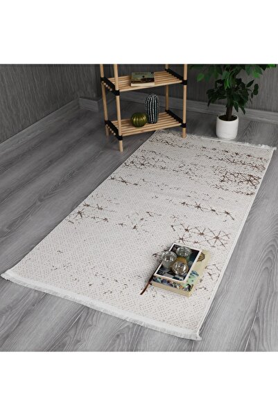 Myevilla My EvillaModern Dekoratif Star Seri Krem Kahverengi Dokuma Halı
