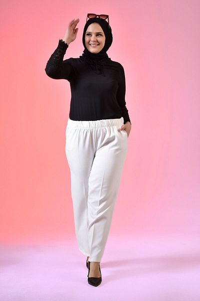 Ferace Women's Loose Paca Large Size Trousers with Elastic Waist