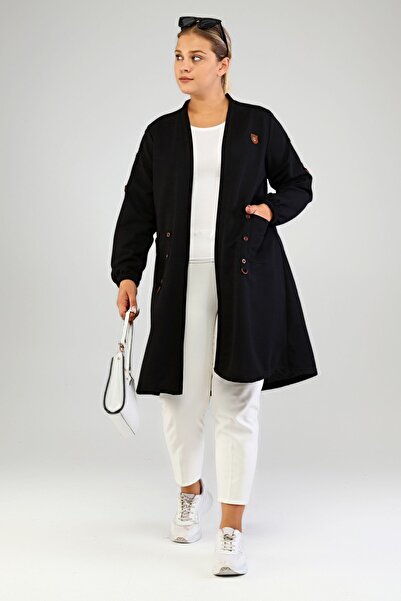 Ferace Women's Large Size Organ Cardigan Steel Ottoman Black