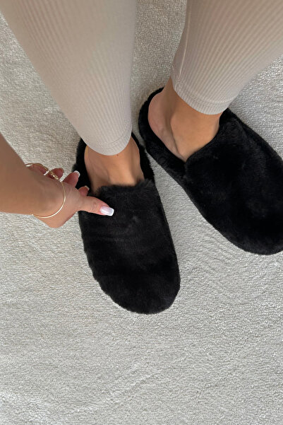 Mupa Shoes Μαύρες γυναικείες γούνινες παντόφλες