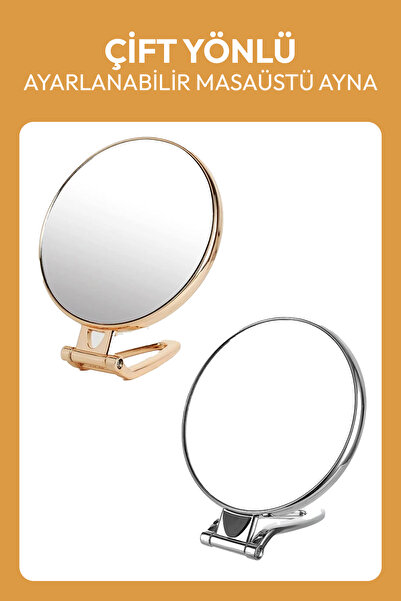 Hayveys Çift Yönlü Masaüstü Ayarlanabilir Ayna Rose Gold,Gümüş Makyaj Aynası