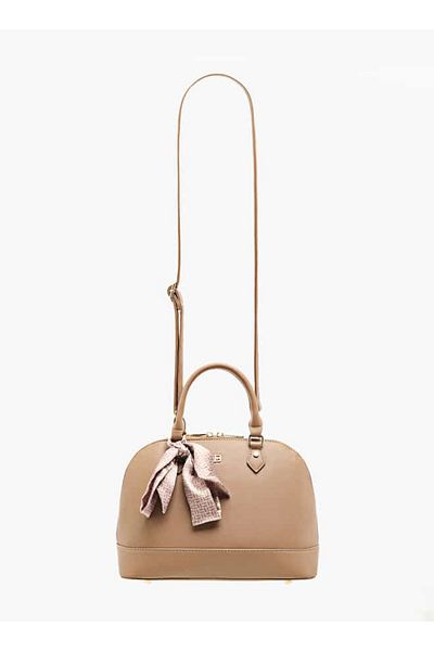 Flora Bella by Shoexpress Flora Bella Textured Bowler Bag with Zip Closure and Scarf Accent