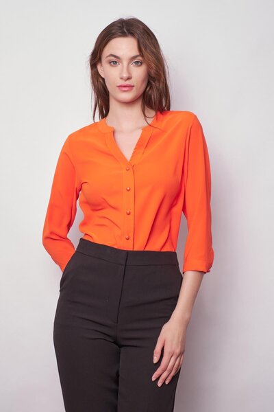 Jument Hakim Yaka Truvakar Capri Sleeve Stylish Fabric Office Shirt-Orange