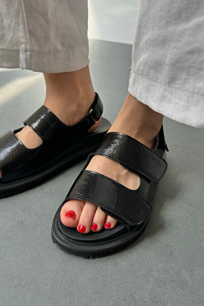 Mupa Shoes Black Patent Leather Women's Sandals