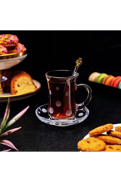 DECOSTYLE 6-Piece Tea Cup Set with Pleasure Decor and Pasabahce Handle - 12