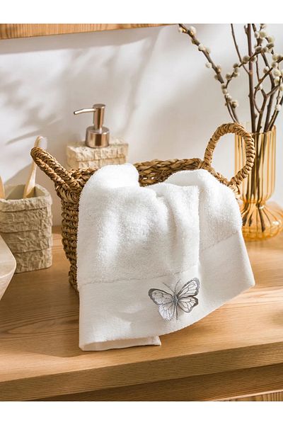 LC Waikiki LCW HOME Πετσέτα Προσώπου Κεντημένη Πεταλούδα Εκρού 50x80 εκ.